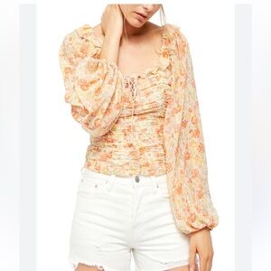 NWT Free People Mabel Floral Print Ruched Long Sleeve Blouse